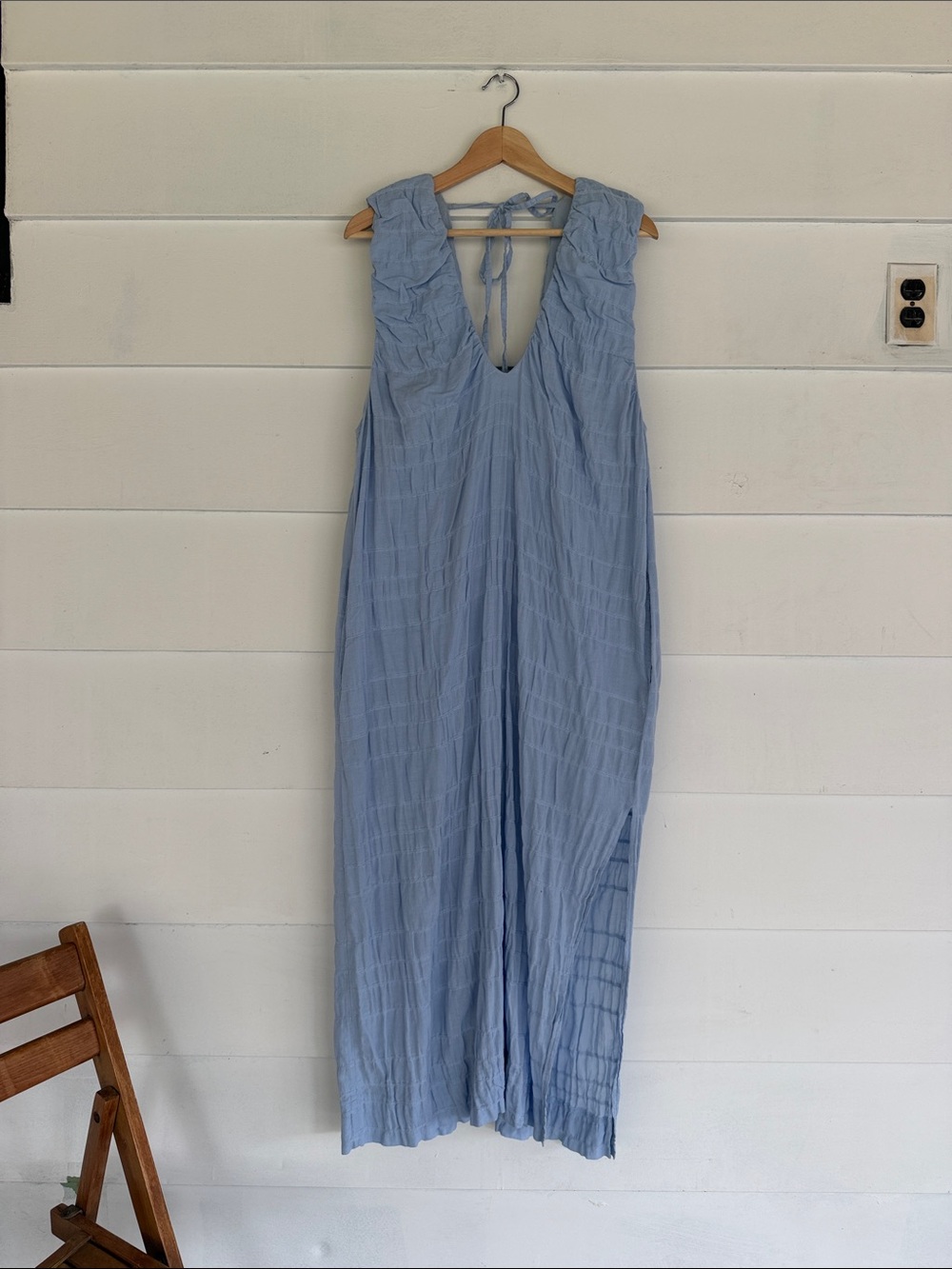 Free People Light Blue Sleeveless Deep V Dress